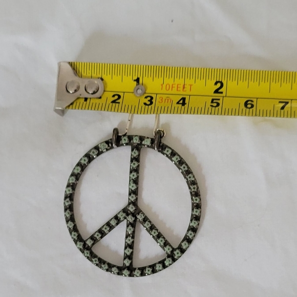 Vintage Lucky Brand Boho silver tone faux turquoise enamel peace sign earrings - Picture 5 of 5